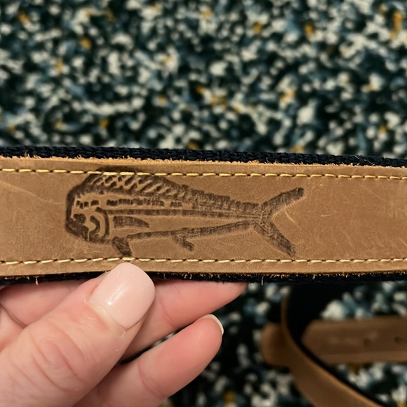 Men’s real leather 44” belt with navy canvas backing - Picture 9 of 10